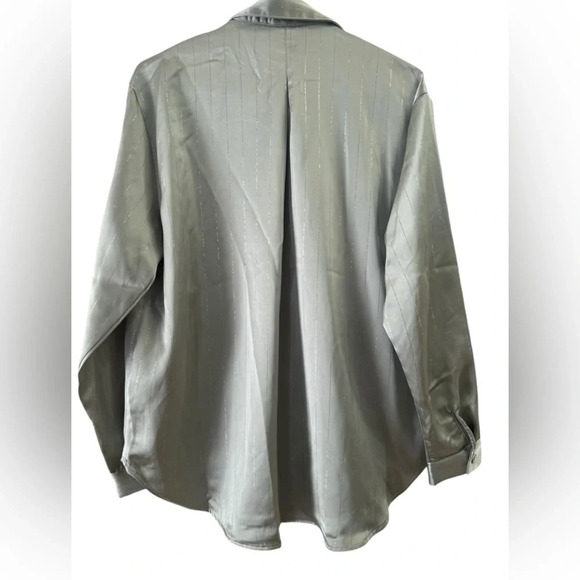 Green sparkle striped button down long sleeve shirt - Picture 4 of 4